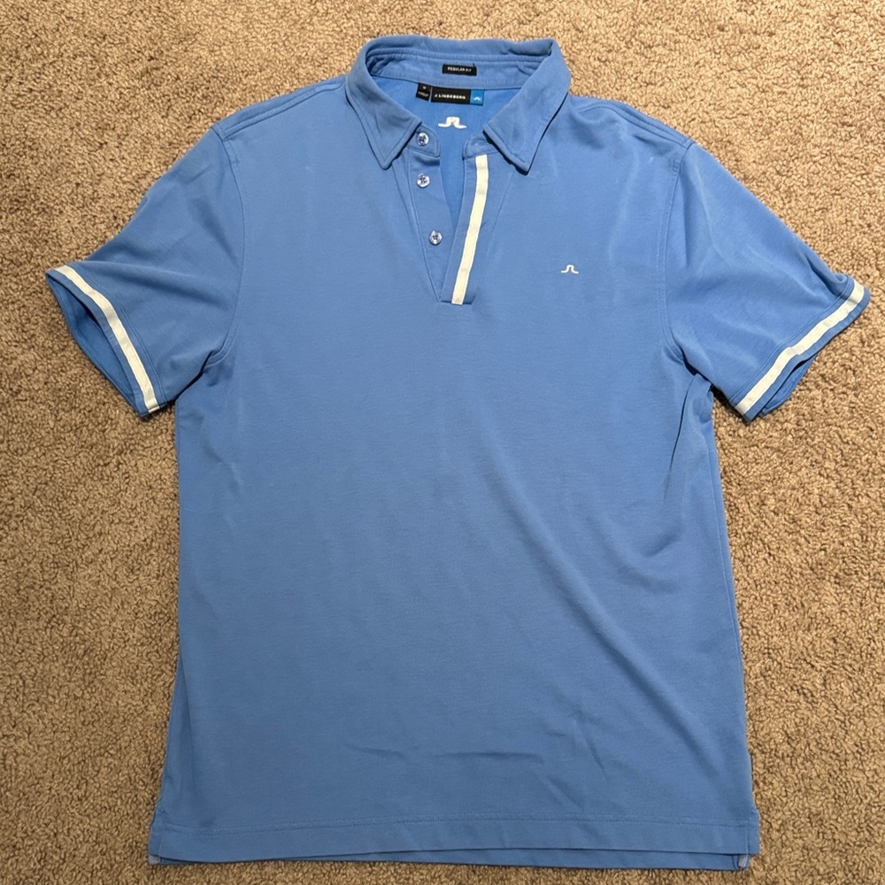 J.Lindeberg Sky Blue Polo with White Accents
